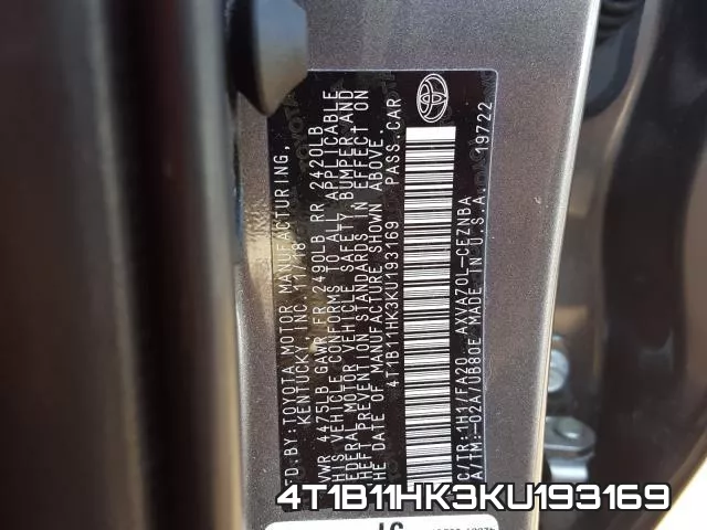 4T1B11HK3KU193169 фото 2