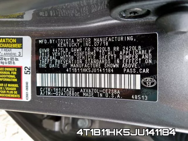 4T1B11HK5JU141184 фото 2