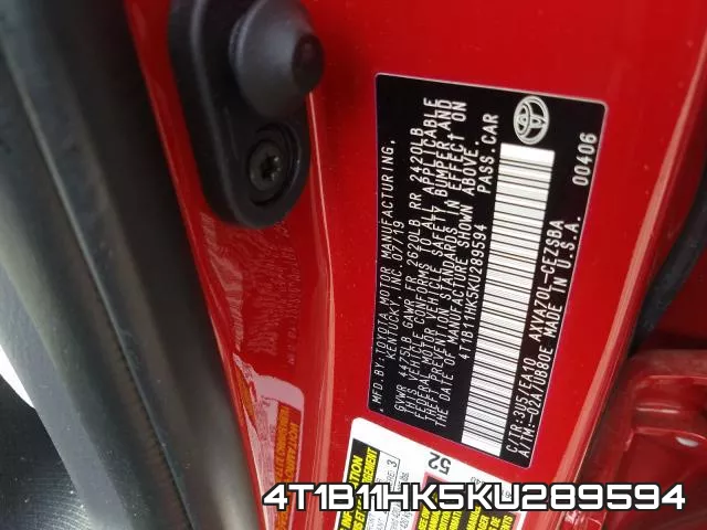 4T1B11HK5KU289594 фото 2