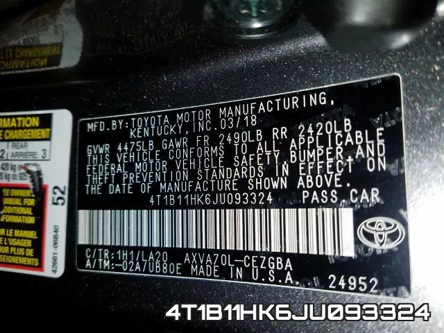 4T1B11HK6JU093324 фото 2
