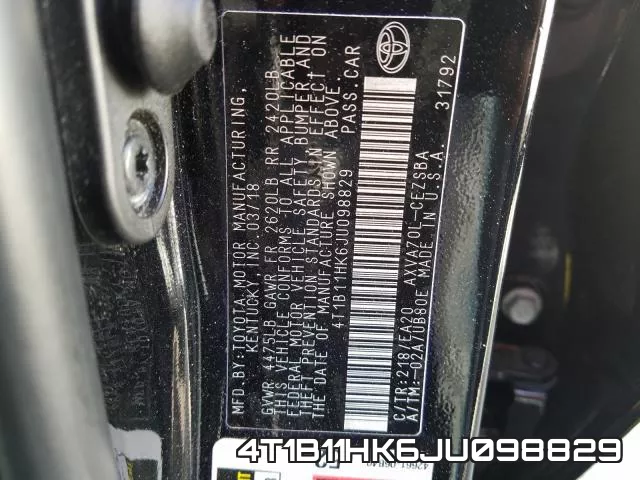 4T1B11HK6JU098829 фото 2