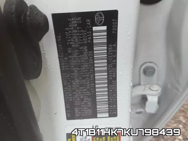 4T1B11HK7KU798439 фото 2