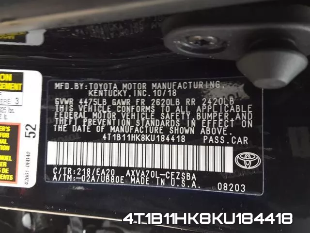 4T1B11HK8KU184418 фото 2