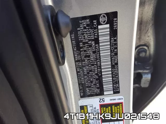 4T1B11HK9JU021548 фото 2