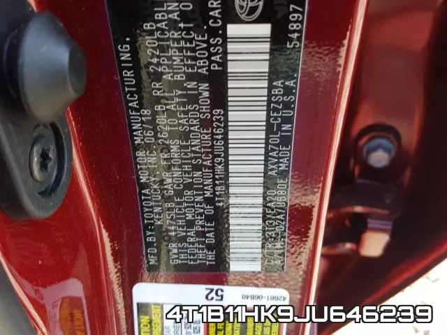 4T1B11HK9JU646239 фото 2