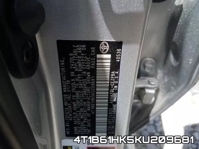 4T1B61HK5KU209681 фото 2