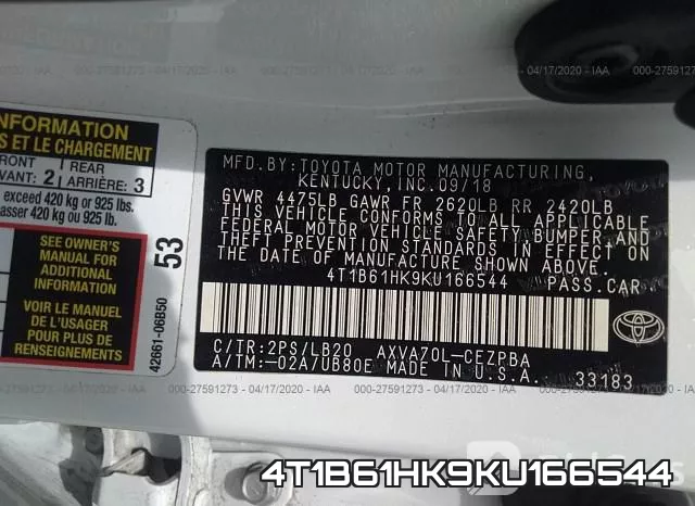 4T1B61HK9KU166544 фото 10