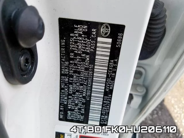 4T1BD1FK0HU206110 фото 2