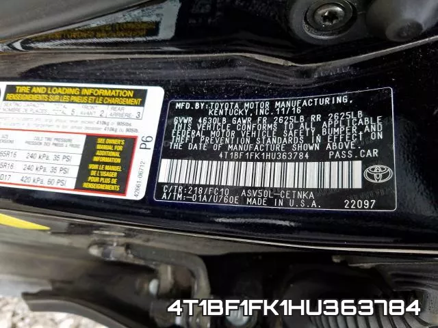 4T1BF1FK1HU363784 фото 2