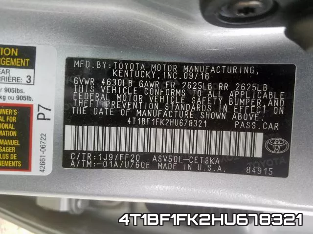 4T1BF1FK2HU678321 фото 2