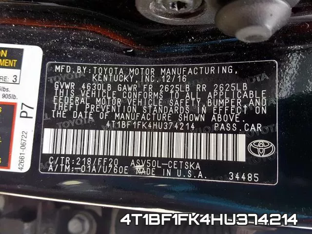 4T1BF1FK4HU374214 фото 2