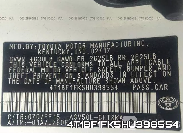 4T1BF1FK5HU398554 фото 10