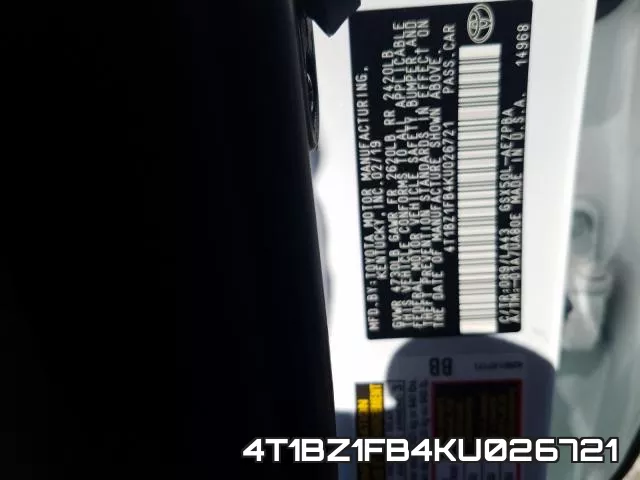 4T1BZ1FB4KU026721 фото 2