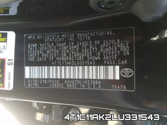 4T1C11AK2LU331543 фото 2
