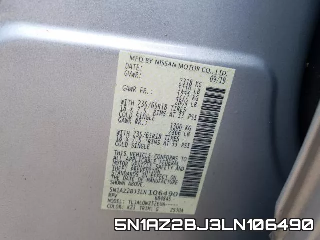5N1AZ2BJ3LN106490 фото 2