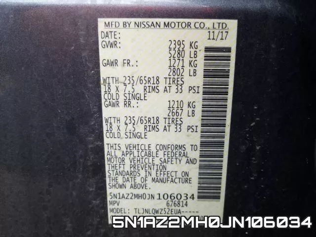 5N1AZ2MH0JN106034 фото 2