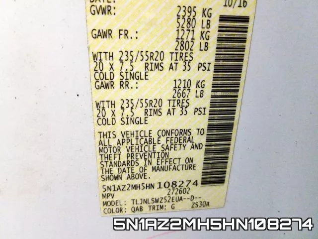 5N1AZ2MH5HN108274 фото 2