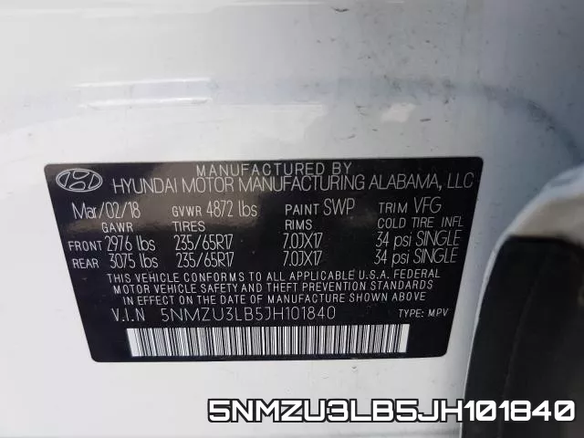 5NMZU3LB5JH101840 фото 2