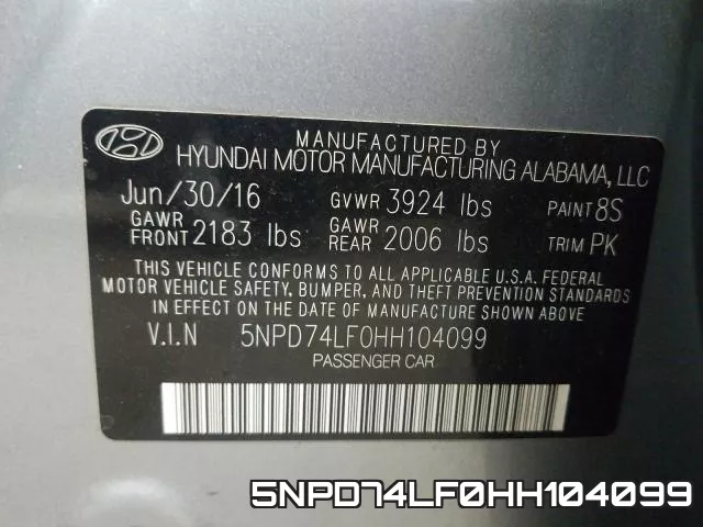 5NPD74LF0HH104099 фото 2