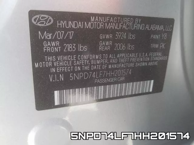 5NPD74LF7HH201574 фото 2