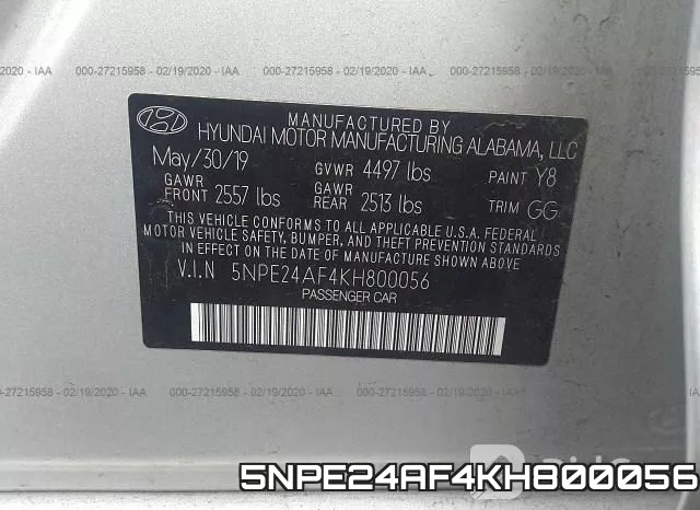 5NPE24AF4KH800056 фото 10