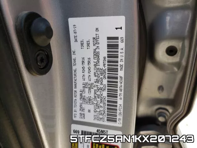 5TFCZ5AN1KX207243 фото 2