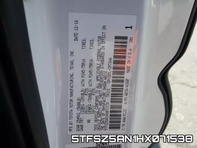 5TFSZ5AN1HX071538 фото 2