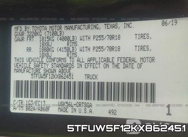 5TFUW5F12KX862451 фото 10