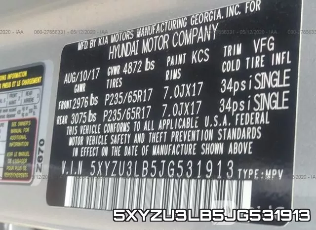 5XYZU3LB5JG531913 фото 10