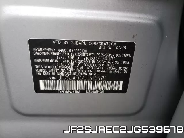 JF2SJAEC2JG539678 фото 2