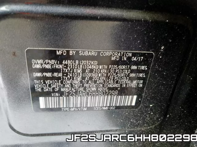 JF2SJARC6HH802298 фото 2