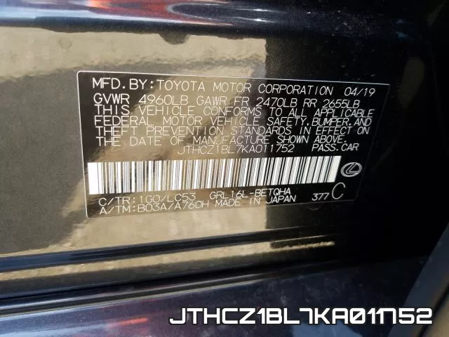 JTHCZ1BL7KA011752 фото 2