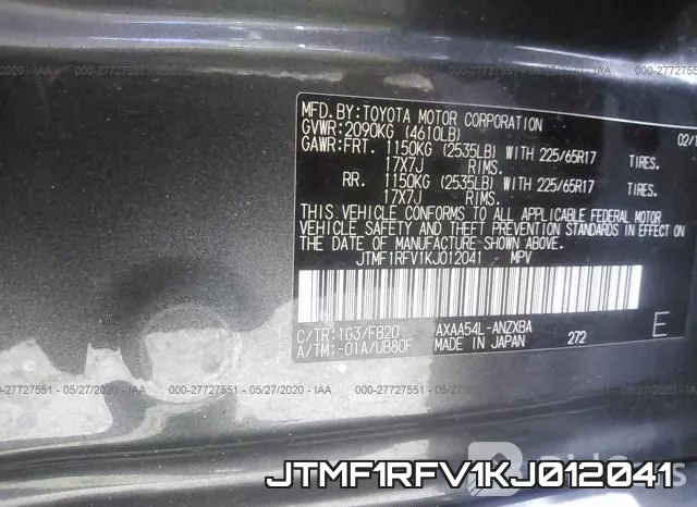 JTMF1RFV1KJ012041 фото 10