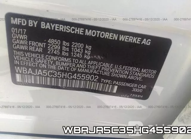 WBAJA5C35HG455902 фото 10