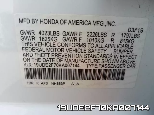 19UDE2F70KA007144 фото 2