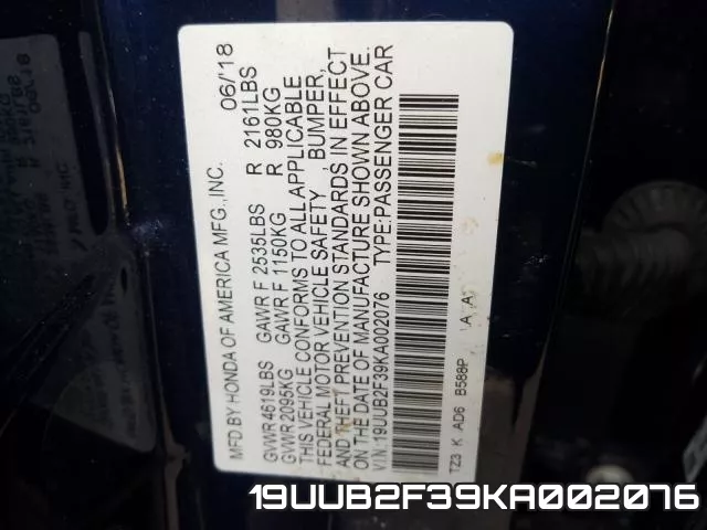 19UUB2F39KA002076 фото 2