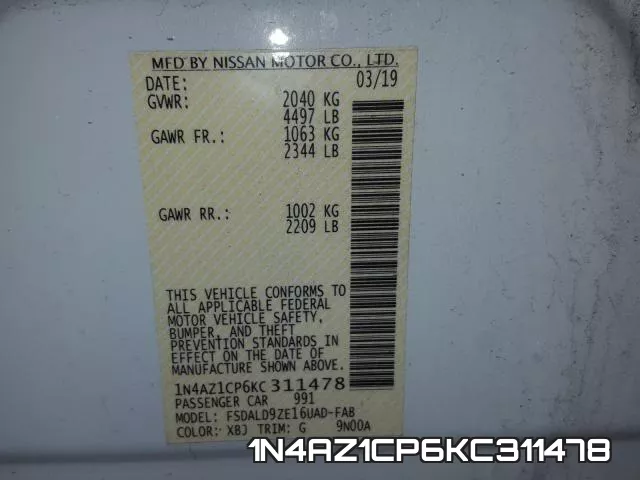 1N4AZ1CP6KC311478 фото 2