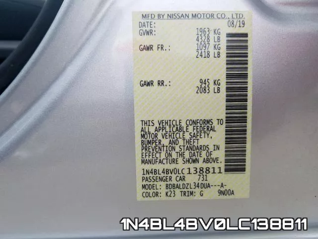1N4BL4BV0LC138811 фото 2