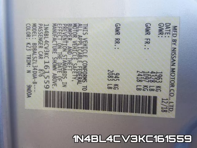 1N4BL4CV3KC161559 фото 2