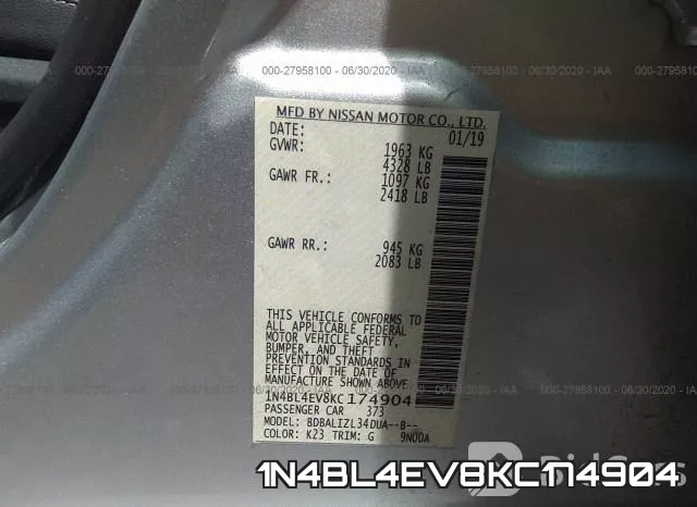 1N4BL4EV8KC174904 фото 10