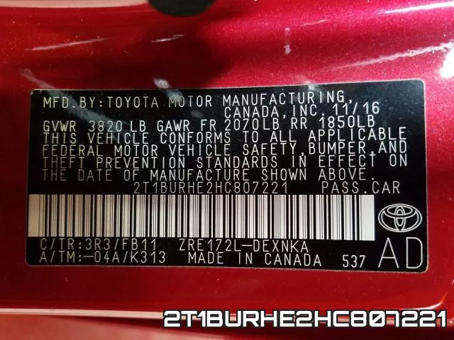 2T1BURHE2HC807221 фото 2