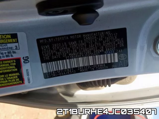 2T1BURHE4JC035407 фото 2