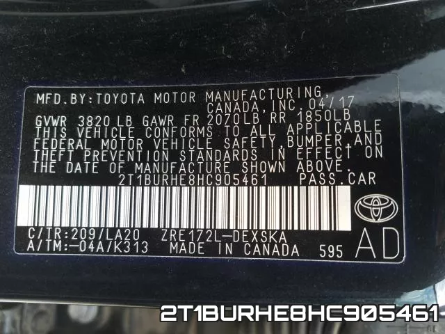 2T1BURHE8HC905461 фото 2