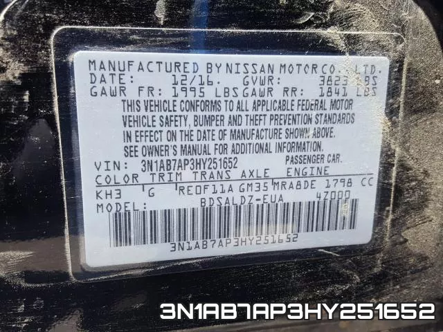 3N1AB7AP3HY251652 фото 2