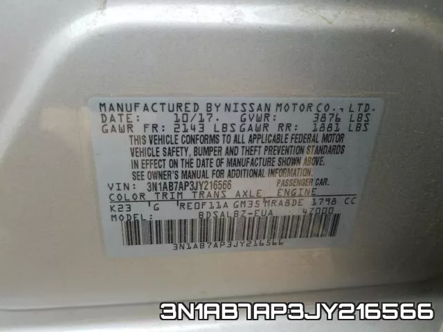 3N1AB7AP3JY216566 фото 2