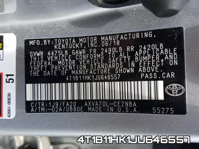 4T1B11HK1JU646557 фото 2