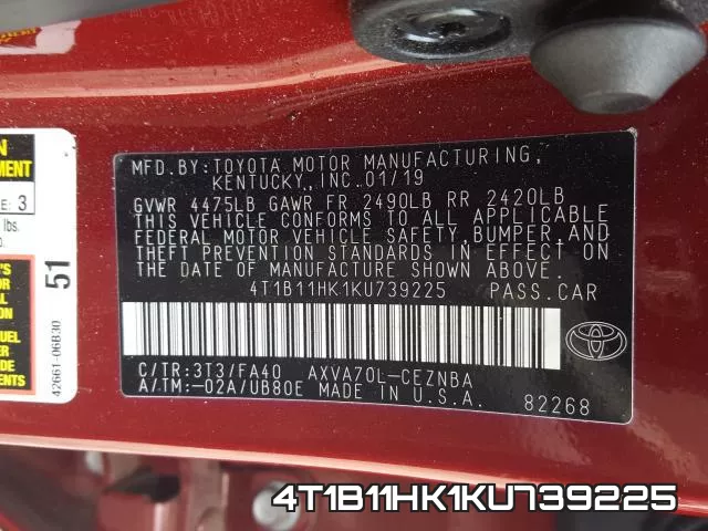 4T1B11HK1KU739225 фото 2