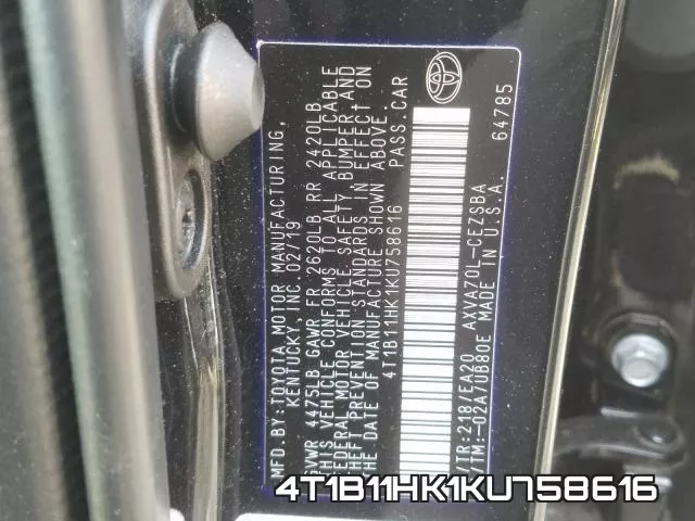 4T1B11HK1KU758616 фото 2