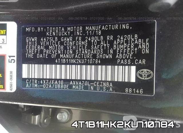 4T1B11HK2KU710784 фото 10