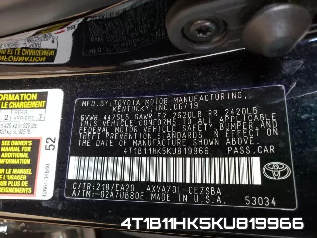 4T1B11HK5KU819966 фото 2